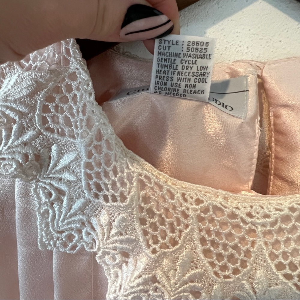 Vintage Blush Pink Lace Collar Keyhole Back Long Sleeve Blouse Coquette Feminine - Picture 7 of 9